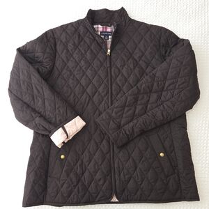 Lands End Women's XL 18-20 Black Quilted Jacket With Pink Lining EUC